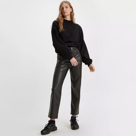 Levi's Premium Women's Faux Leather Ribcage Straight Leg Pants  Black Size 30 - Picture 4 of 11